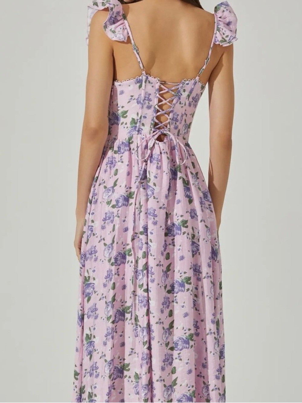 ASTR The Label Lilac Floral Midi Dress with Ruffle Straps - Picture 2 of 7